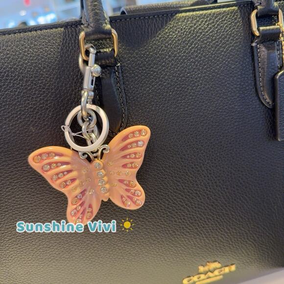 NWT Bundle Coach Butterfly Bag Charm CCD44 & CY666 Maggie Tote Leather Black - Picture 8 of 16